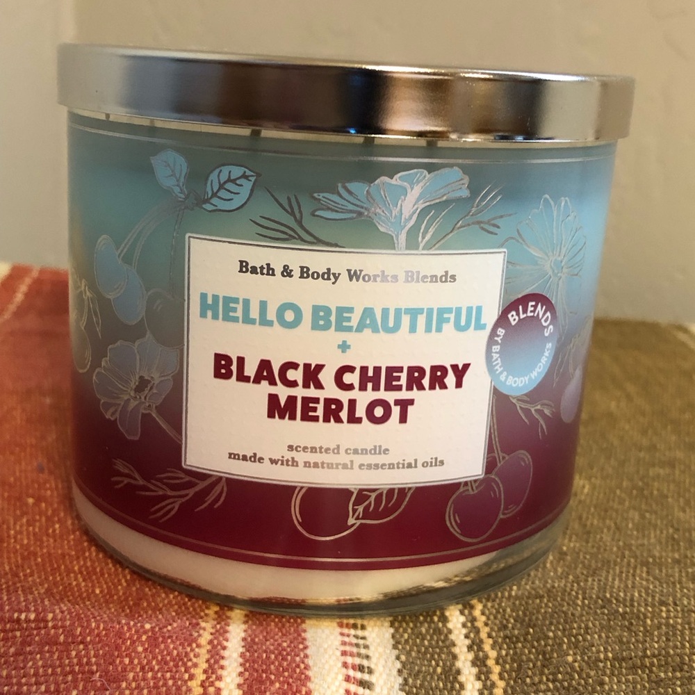 Bath & Body Works Hello + Beautiful Black Cherry Merlot Scented Candle 3-Wick